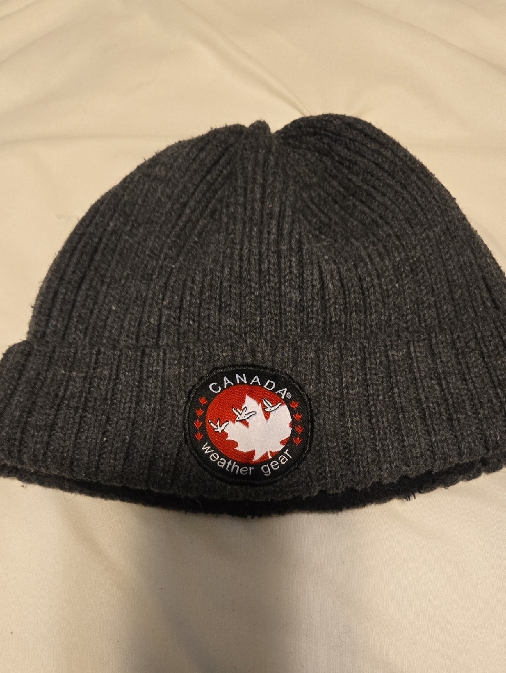 Canada Goose Dark Gray Ribbed Knit Hat with Logo Patch